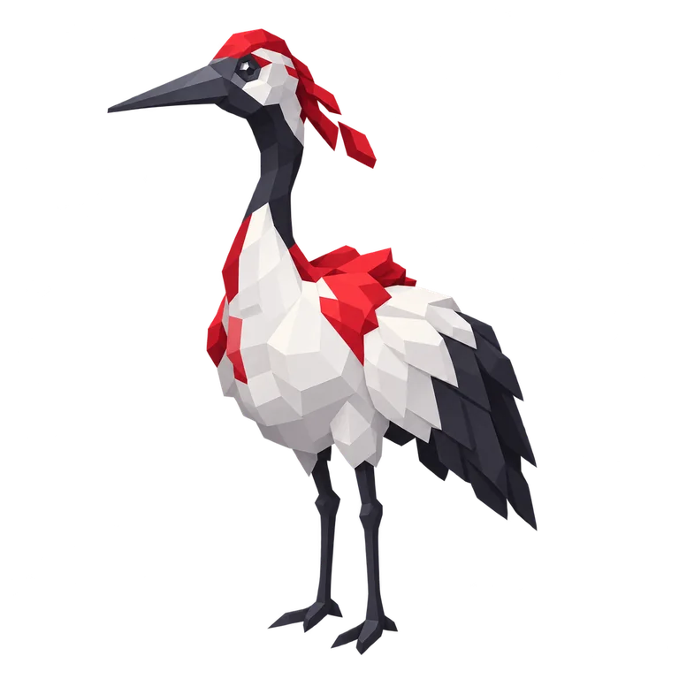 桜エリアのペットCrane。白・赤・黒の鳥形を参照した再描画